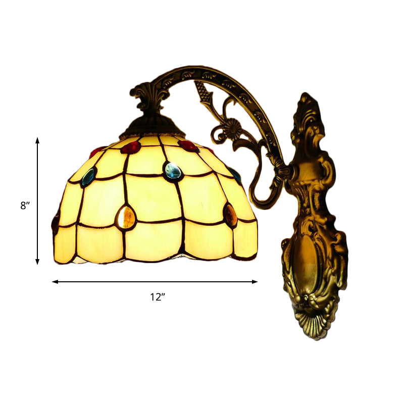 Yellow Wall Fixture Light Tiffany Stained Glass 1 Light Jewel Wall Sconce Lighting with Bowl Shade
