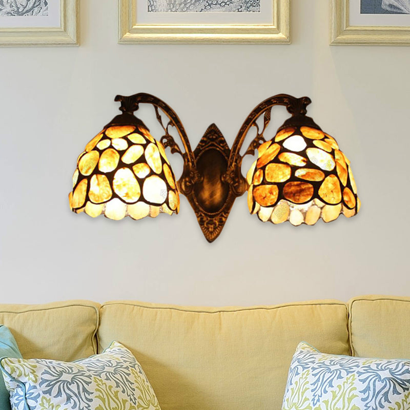 2-Light Domed Wall Mount Light Tiffany Stained Glass Wall Sconce Light for Balcony