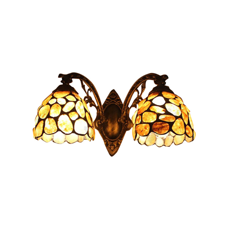 2-Light Domed Wall Mount Light Tiffany Stained Glass Wall Sconce Light for Balcony