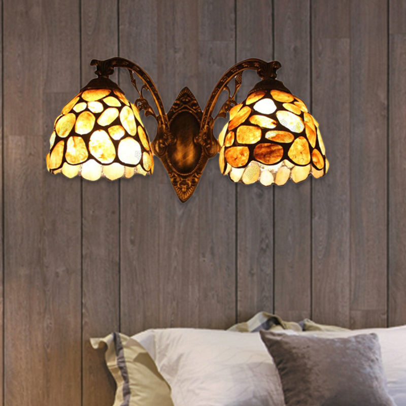 Domed Wall Light Fixture Retro Stained Glass 2-Light Wall Lighting for Entry