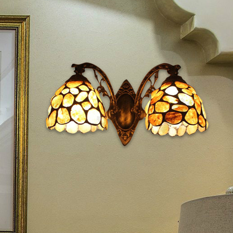 Domed Wall Light Fixture Retro Stained Glass 2-Light Wall Lighting for Entry