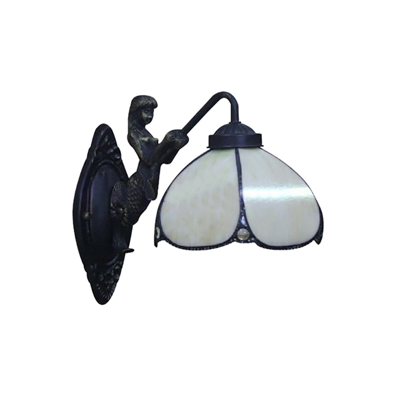 Petal Wall Light Fixture Tiffany Beige Glass 1 Head Sconce Light with Mermaid Decoration for Corridor