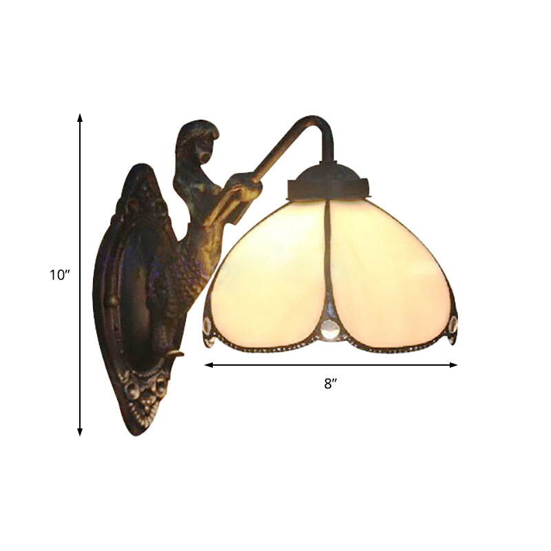 Petal Wall Light Fixture Tiffany Beige Glass 1 Head Sconce Light with Mermaid Decoration for Corridor