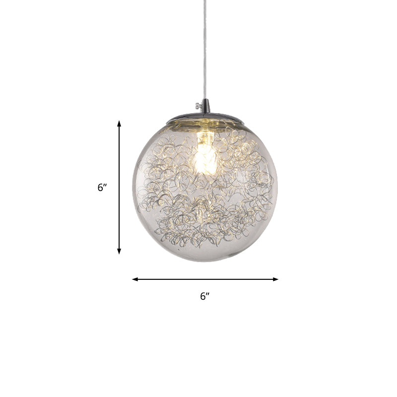 Luz de colgar esférica de vidrio transparente con alambre deco 1 iluminación colgante moderna
