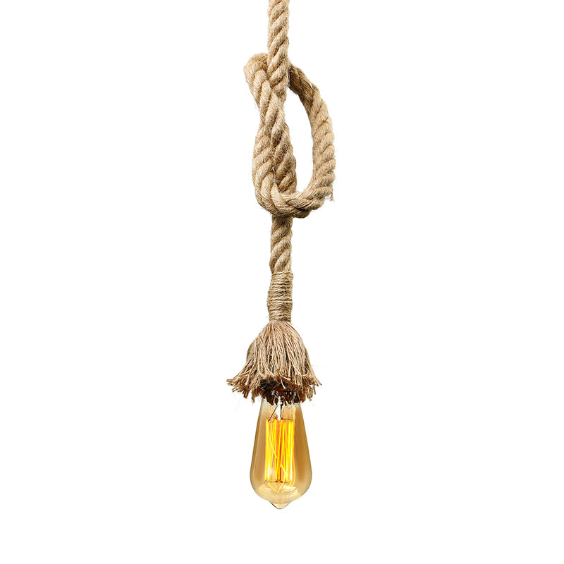 Minimalist Style Exposed Hanging Lamp 1 Light Natural Rope Adjustable Ceiling Light Fixture in Beige