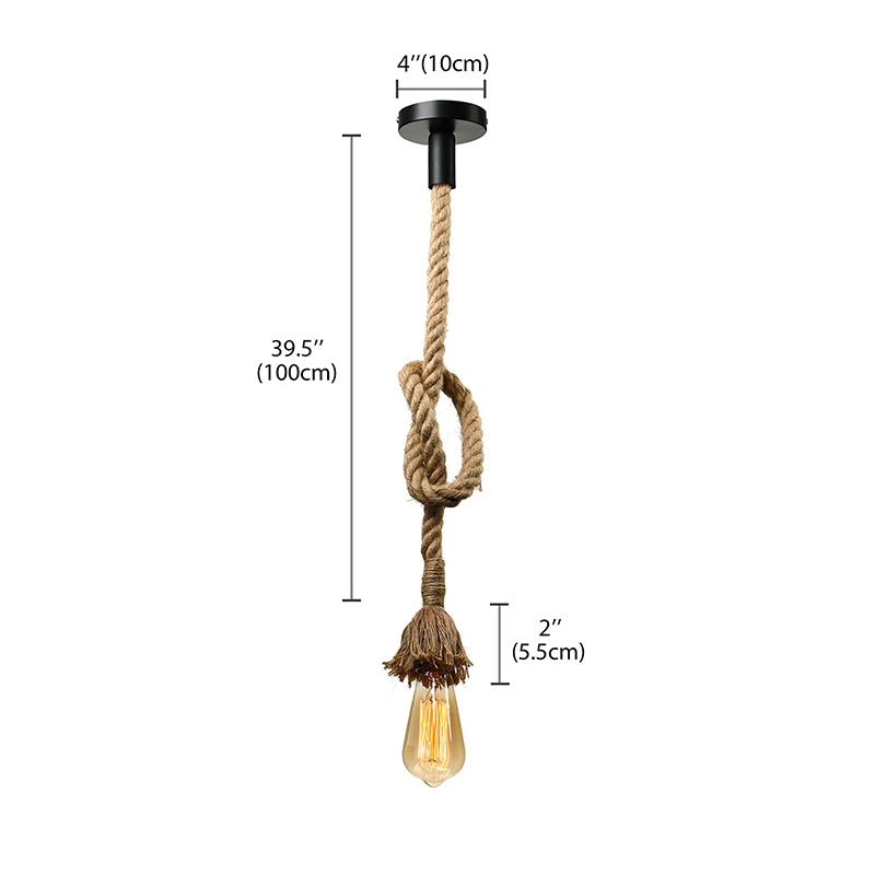 Minimalist Style Exposed Hanging Lamp 1 Light Natural Rope Adjustable Ceiling Light Fixture in Beige