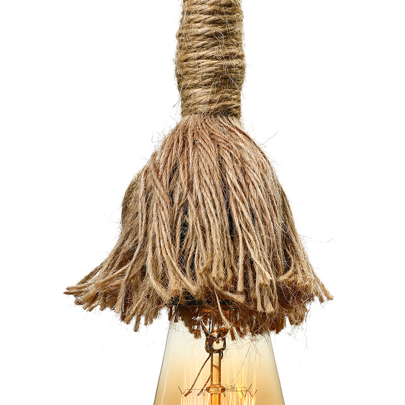 Minimalist Style Exposed Hanging Lamp 1 Light Natural Rope Adjustable Ceiling Light Fixture in Beige