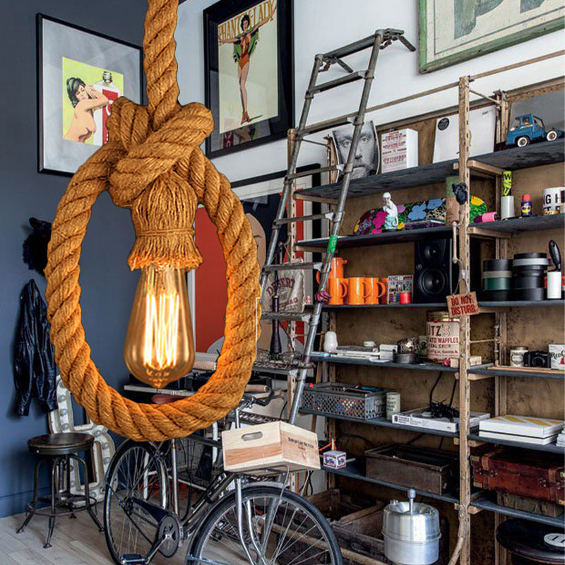 1 tête d'éclairage de pendentif en corde naturelle Lodge beige ouverte du restaurant de plafond réglable