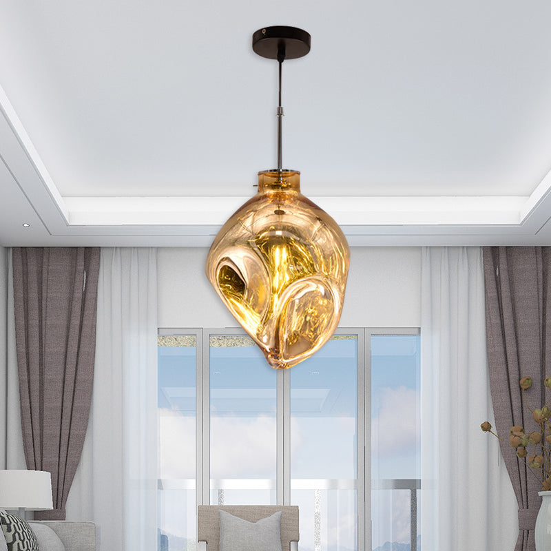 Contemporary Style Hanging Light Abstract Shade 1 Light Hammered Glass Pendant Lamp for Hotel