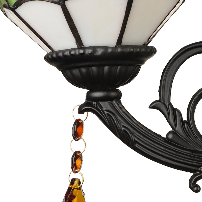 Lodge Bowl Shade Wall Sconce Lighting Fixture Stained Glass 1-Light Crystal Lighting Fixture