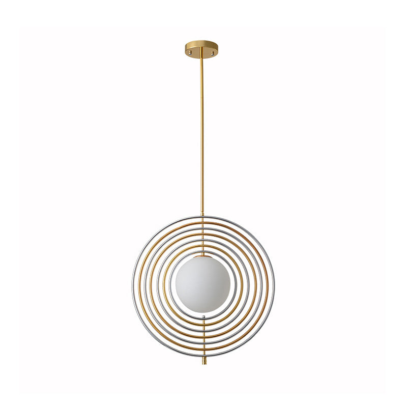 Frosted Glass Orbit hanglamp met concentrische ring eetkamer 1 licht modern hangend licht in goud