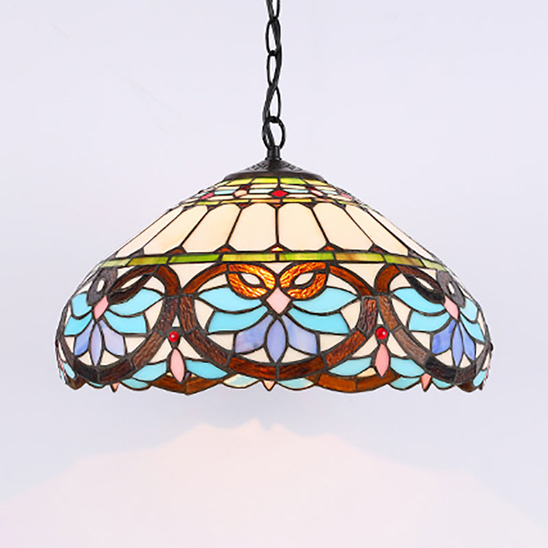 Stained Glass Dome Pendant Lighting Victorian Single Light Hanging Ceiling Light for Dining Room