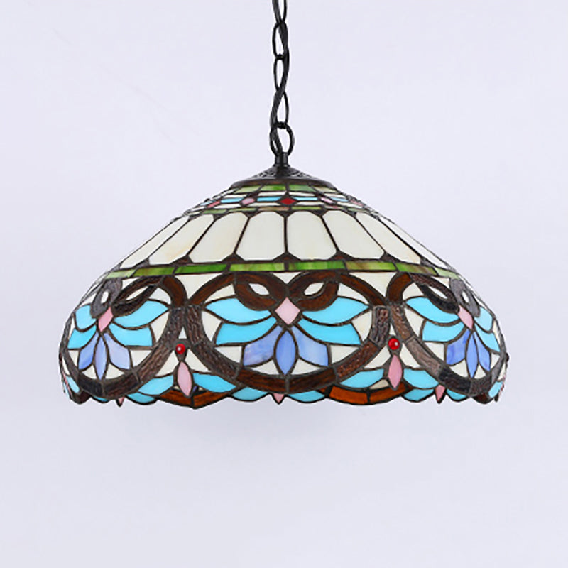 Stained Glass Dome Pendant Lighting Victorian Single Light Hanging Ceiling Light for Dining Room