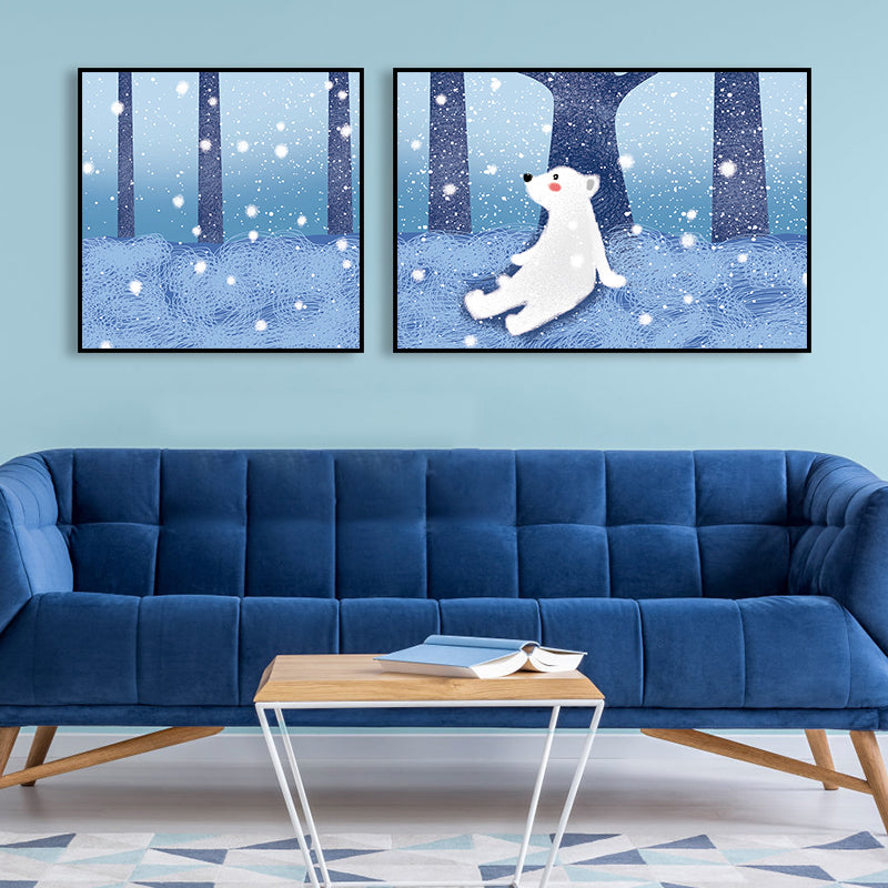 Animals Wall Decor Children's Art Textured Family Room Canvas in Soft Color, Set of 2