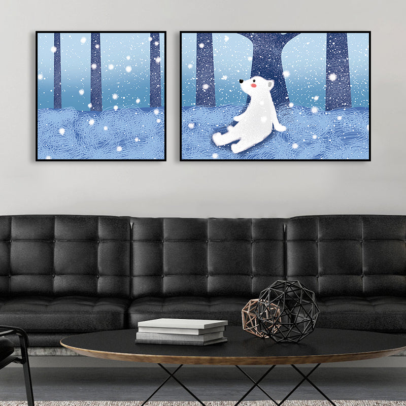 Animals Wall Decor Children's Art Textured Family Room Canvas in Soft Color, Set of 2