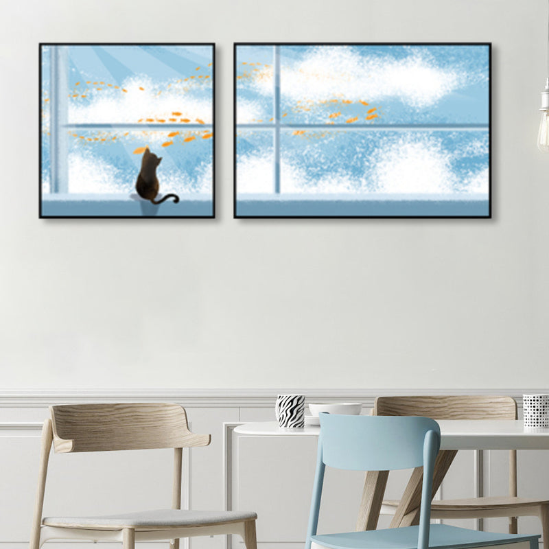 Animals Wall Decor Children's Art Textured Family Room Canvas in Soft Color, Set of 2