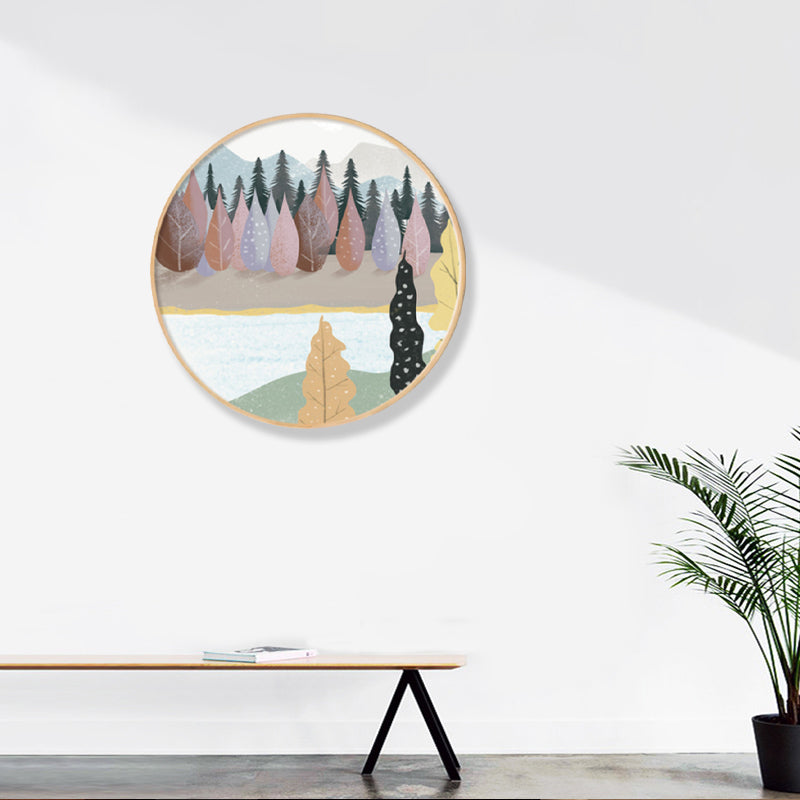 Scandinavische stijl Riverside Forest Art Print jongens slaapkamer muur decor in lichte kleur, structuur