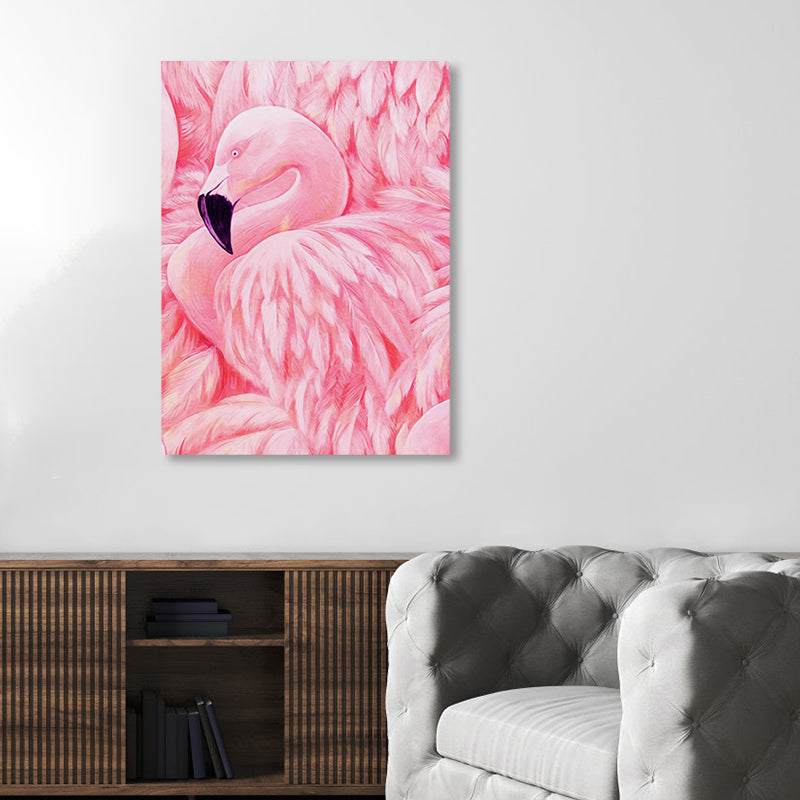 Flamingo Canvas Print Tropical Style Textured Wall Art Decor in Pink for Family Room