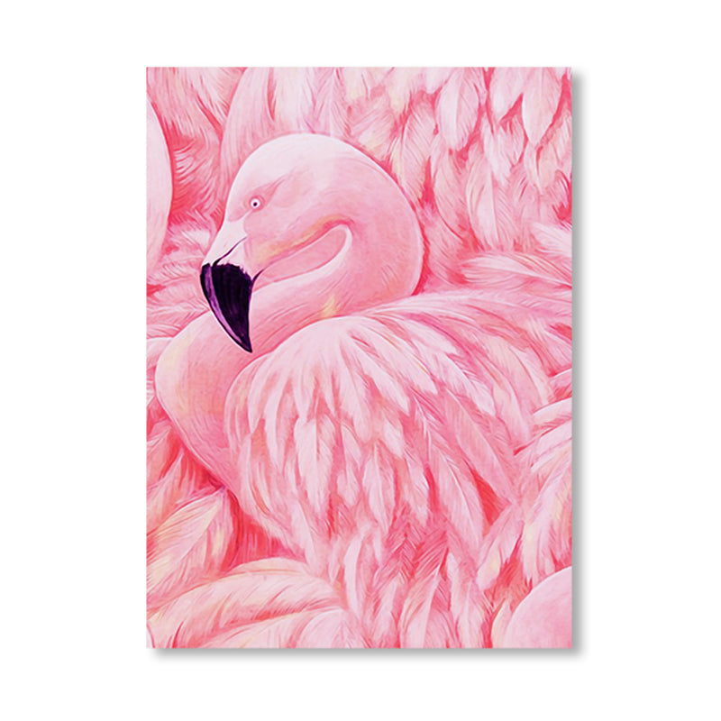Flamingo Canvas Print Tropical Style Textured Wall Art Decor in Pink for Family Room