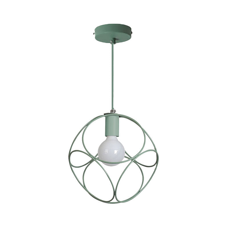 Luz de suspensión de marco de alambre de globo macarrón 1 luz colgante de metal ligero para dormitorio infantil