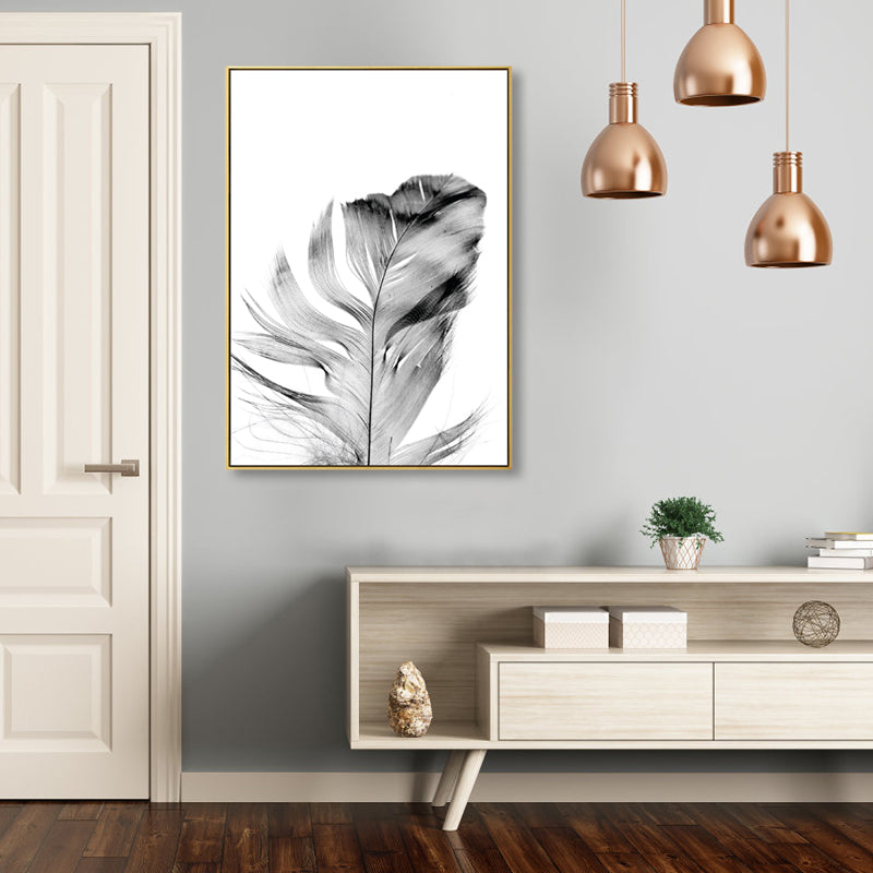 Minimalist Photo Feather Canvas Art Grey Still Life Wall Decor for House Interior