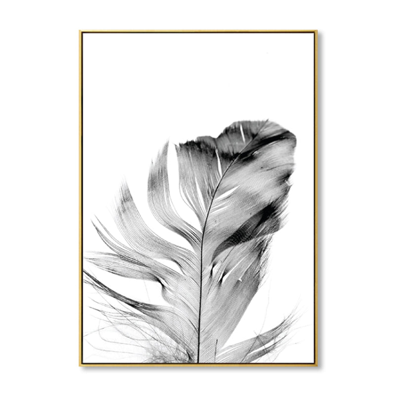 Minimalist Photo Feather Canvas Art Grey Still Life Wall Decor for House Interior