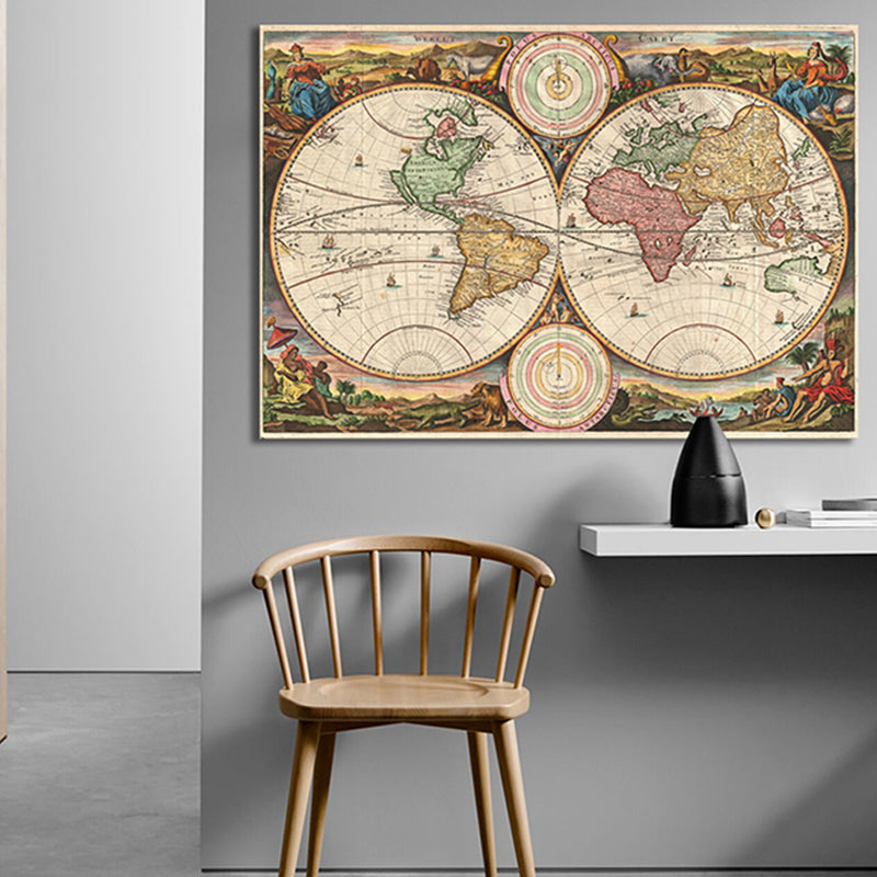 Special World Map Canvas Print Brown Modern Style Painting for Drawing Room, Multiple Sizes