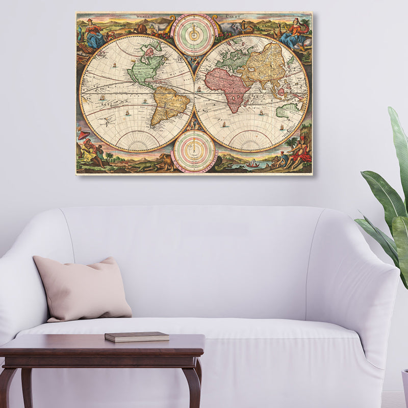Special World Map Canvas Print Brown Modern Style Painting for Drawing Room, Multiple Sizes