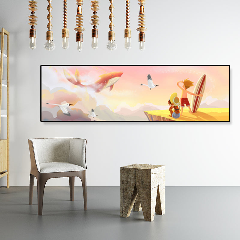 Sea and Marine Animal Canvas Print Children's Art Textured Bedroom Painting in Pastel Color