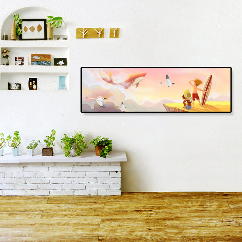 Sea and Marine Animal Canvas Print Children's Art Textured Bedroom Painting in Pastel Color