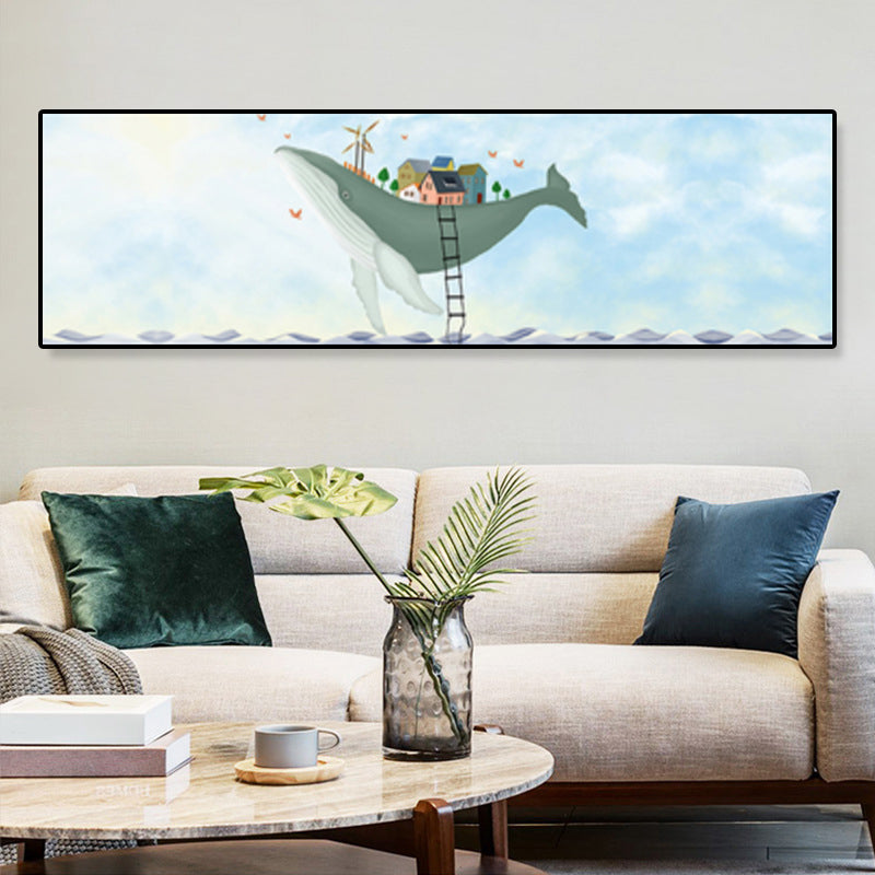 Sea and Marine Animal Canvas Print Children's Art Textured Bedroom Painting in Pastel Color