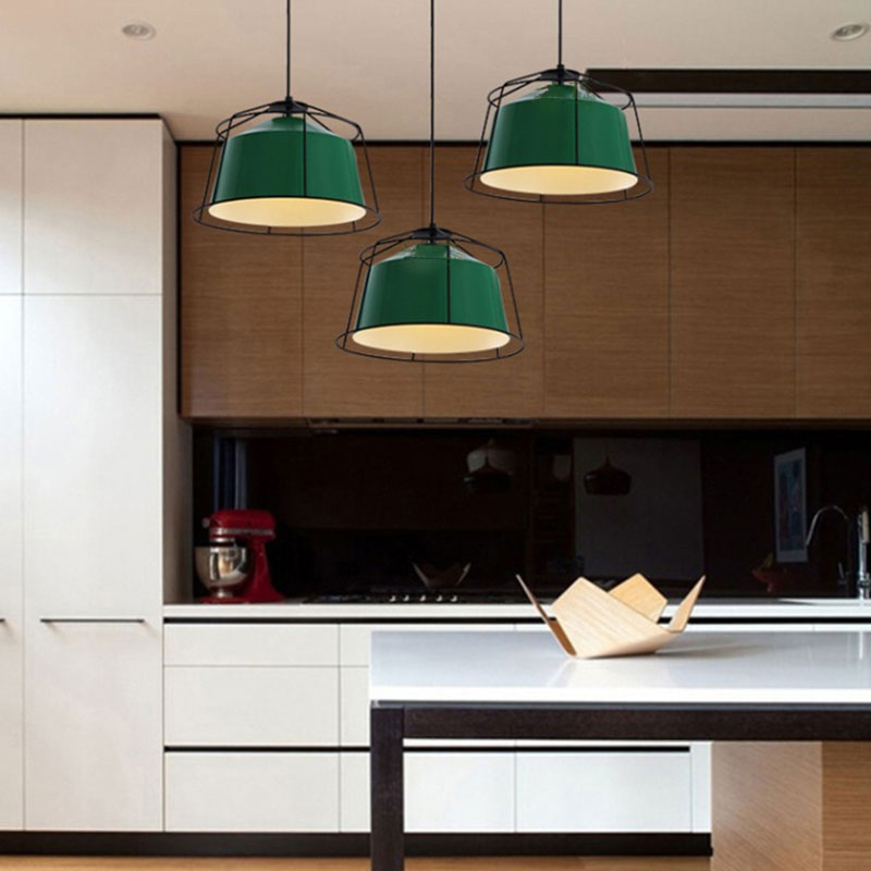 Barn Shaped Kitchen Pendant Light with Cage Metal Single Light Traditional Hanging Lamp in Forest Green