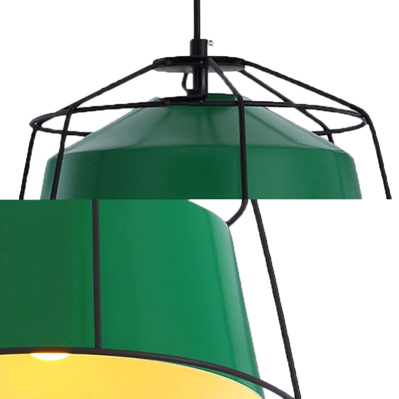 Barn Shaped Kitchen Pendant Light with Cage Metal Single Light Traditional Hanging Lamp in Forest Green