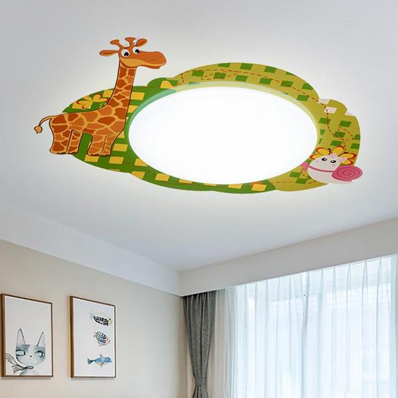 Lovely Green Ceiling Fixture Giraffe & Snail Acrylique Flush Mount Light for Study Room
