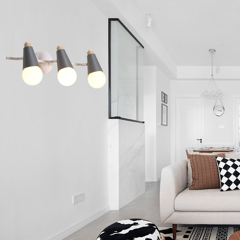 3-Bulb Sweet Cone Wall Sconce Nordic Stylish Metal Wall Light for Study Room Hallway