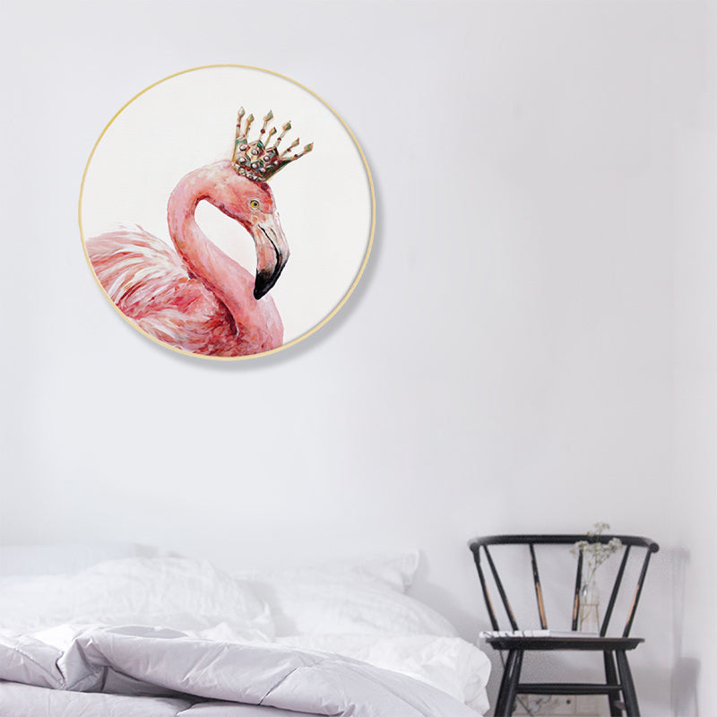 Flamingo with Crown Wall Art Print Nordic Style Animal Canvas in Pink for Bedroom