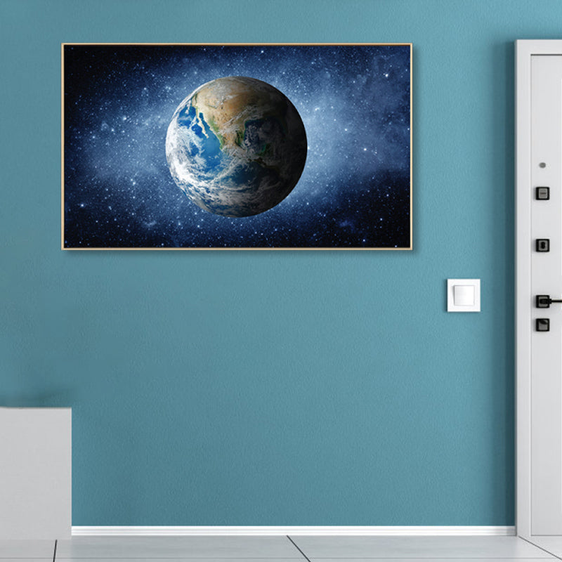Planet Wall Art Kids Dreamy Cosmos Scenery Canvas Print in Dark Color for Nursery