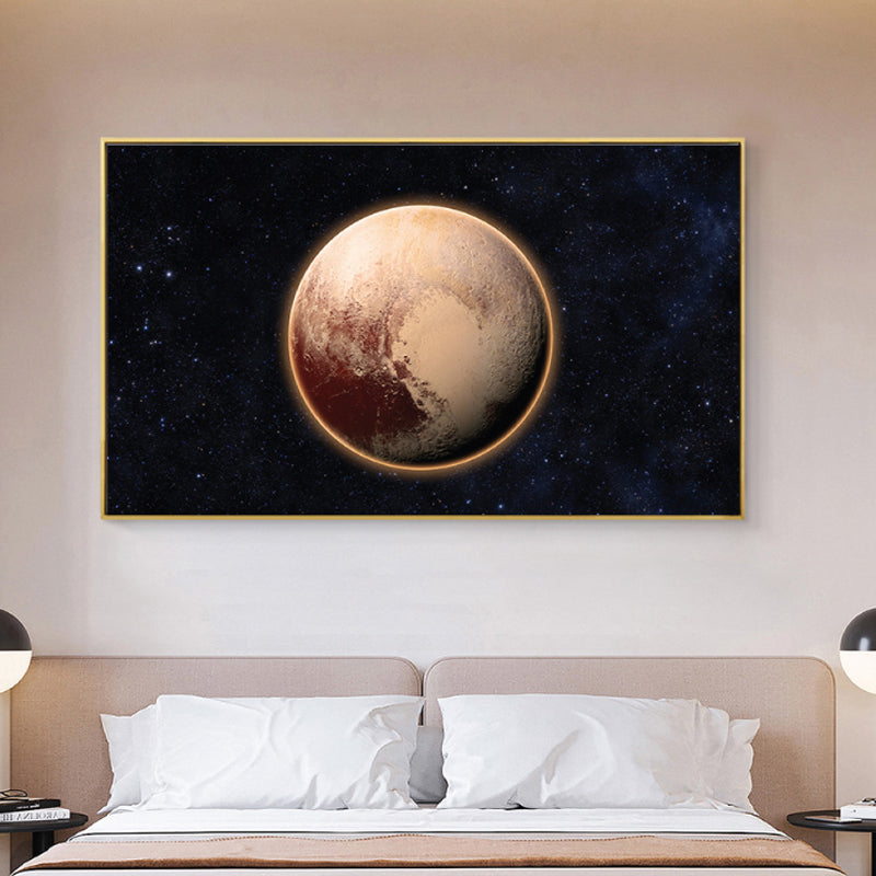 Planet Wall Art Kids Dreamy Cosmos Scenery Canvas Print in Dark Color for Nursery