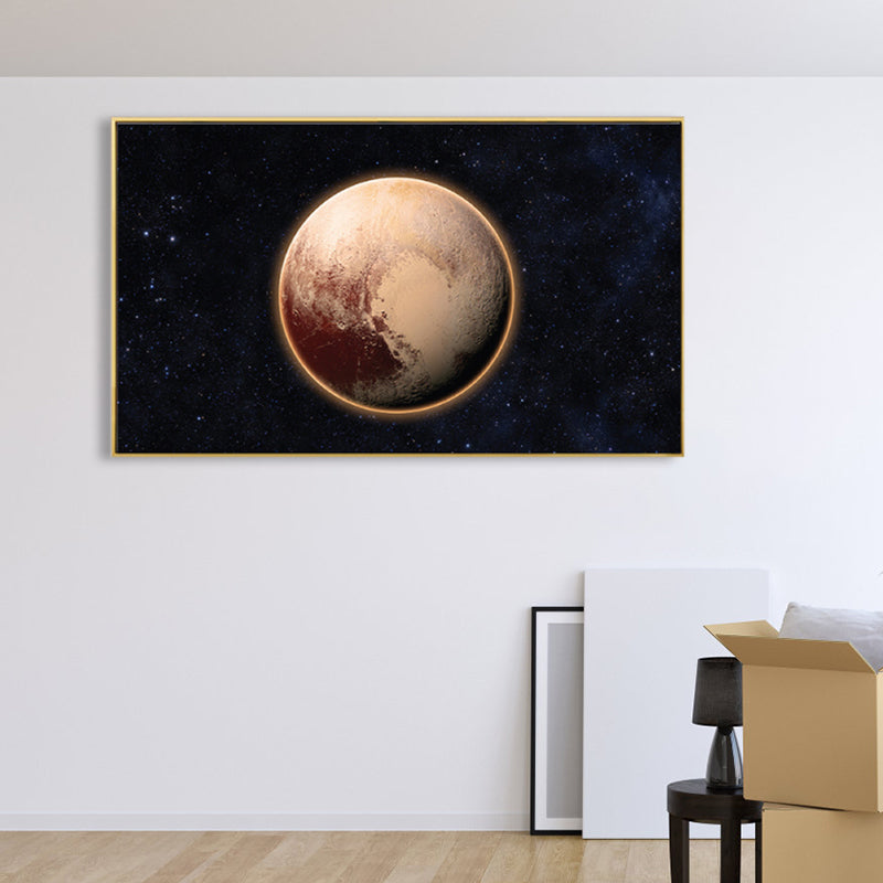 Planet Wall Art Kids Dreamy Cosmos Scenery Canvas Print in Dark Color for Nursery