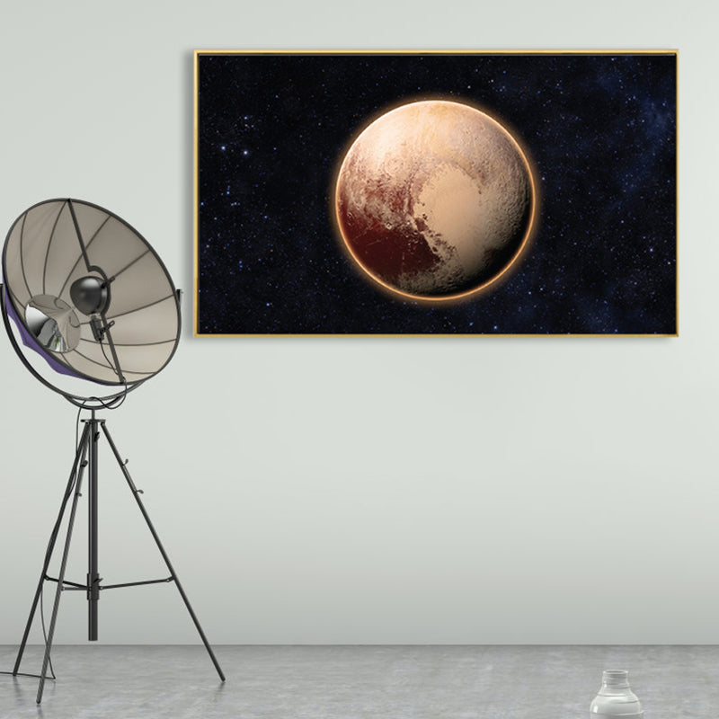 Planet Wall Art Kids Dreamy Cosmos Scenery Canvas Print in Dark Color for Nursery