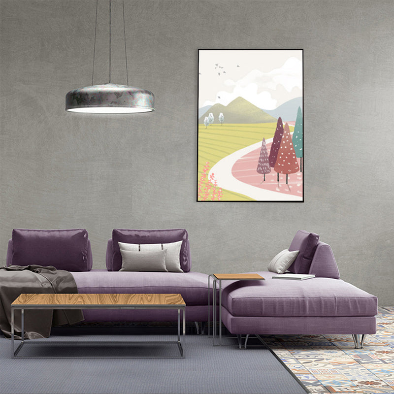 Scandinavisch landschap bos canvas print pastel kleur getextureerde muur kunst decor voor woonkamer