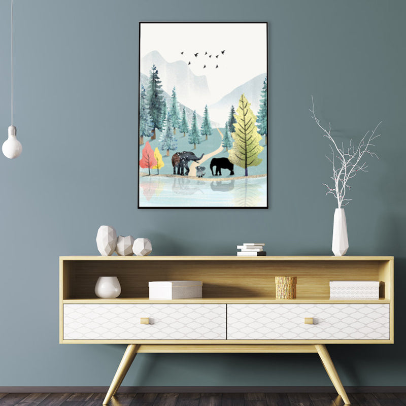 Scandinavisch landschap bos canvas print pastel kleur getextureerde muur kunst decor voor woonkamer