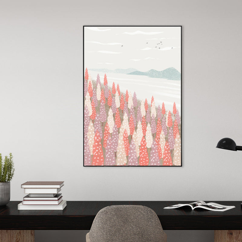 Scandinavisch landschap bos canvas print pastel kleur getextureerde muur kunst decor voor woonkamer