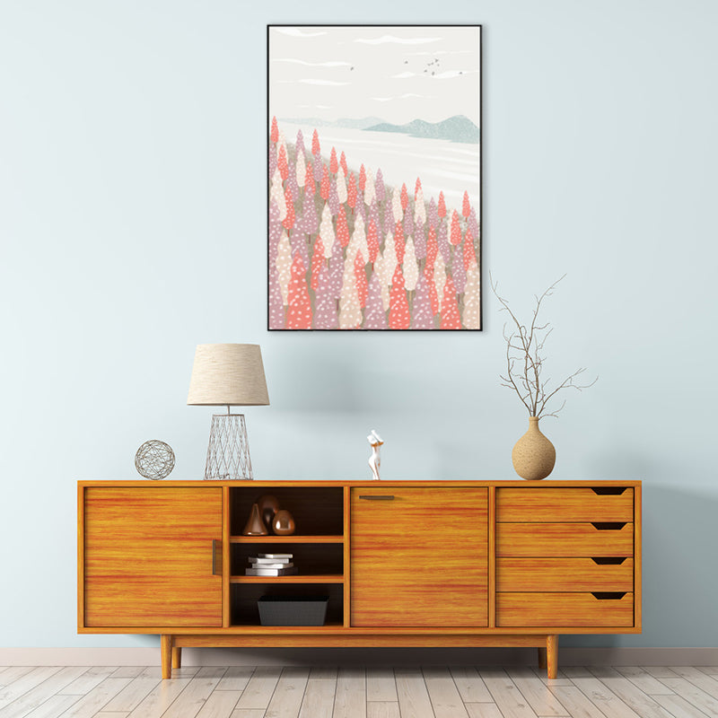 Nordic Scenery Forest Canvas Print Pastel Color Textured Wall Art Decor for Living Room