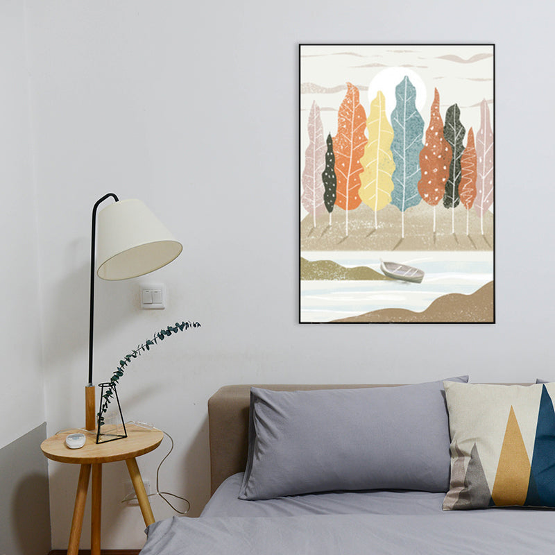 Scandinavisch landschap bos canvas print pastel kleur getextureerde muur kunst decor voor woonkamer