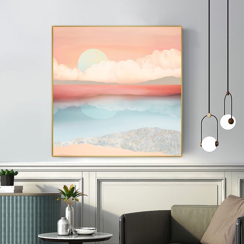 Sunrise Scenery Canvas Print Pastel Color Children's Art Style Wall Decor for Studio