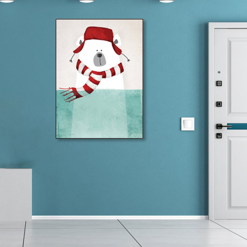 Cartoon Animal Wall Decor Pastel Color Children's Art Wrapped Canvas for Dining Room