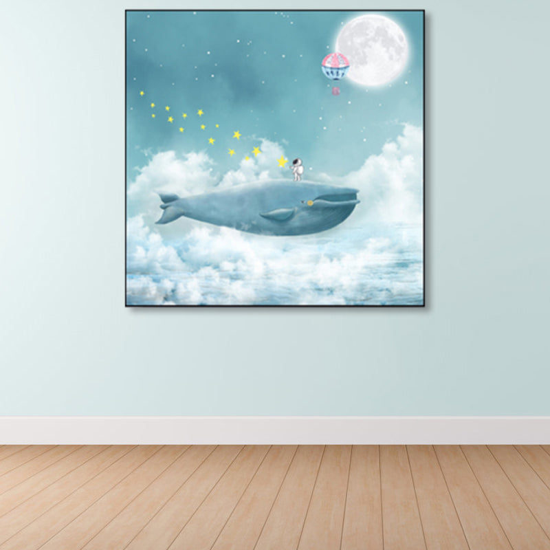 Full Moon and Whale Canvas Print Children's Art Textured Home Gallery Wall Decor