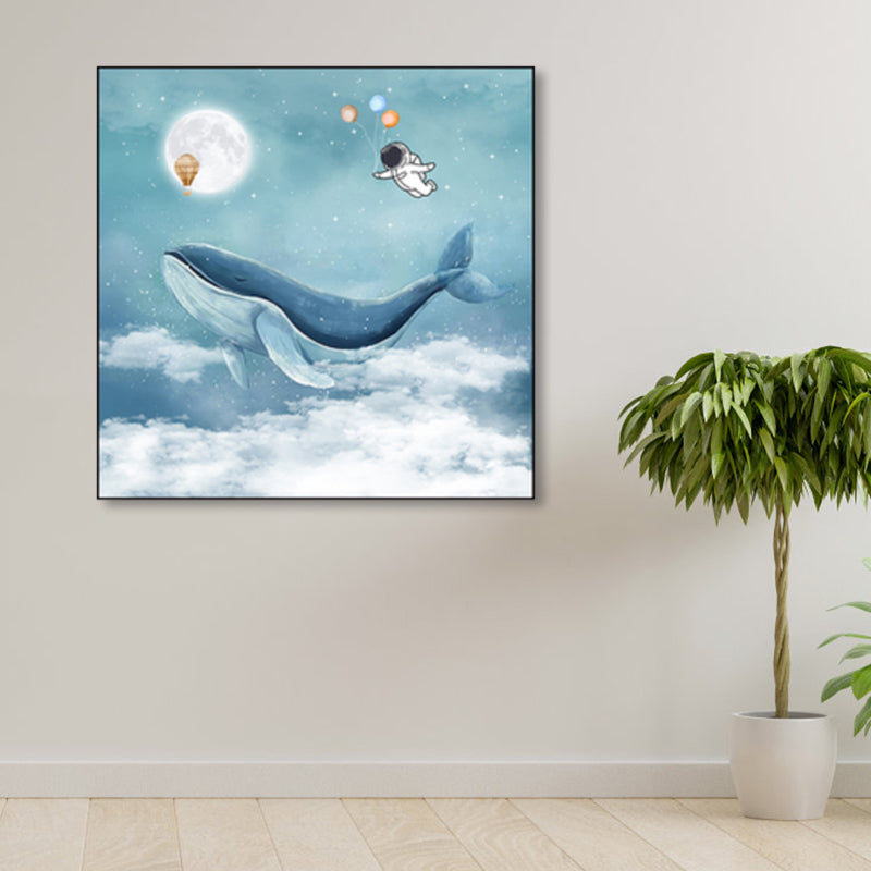 Full Moon and Whale Canvas Print Children's Art Textured Home Gallery Wall Decor