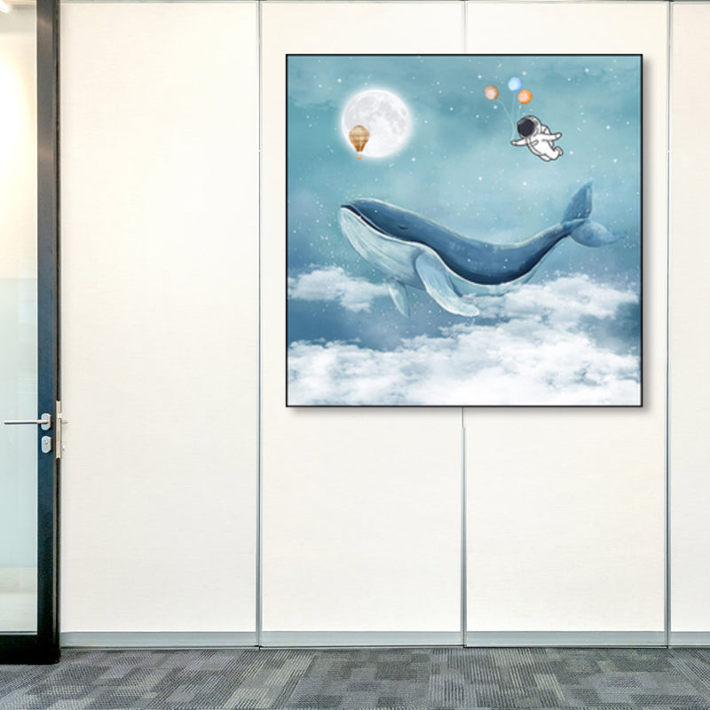 Full Moon and Whale Canvas Print Children's Art Textured Home Gallery Wall Decor